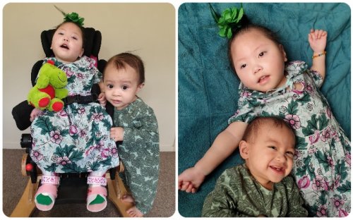 Gabrielle and baby brother - green collage